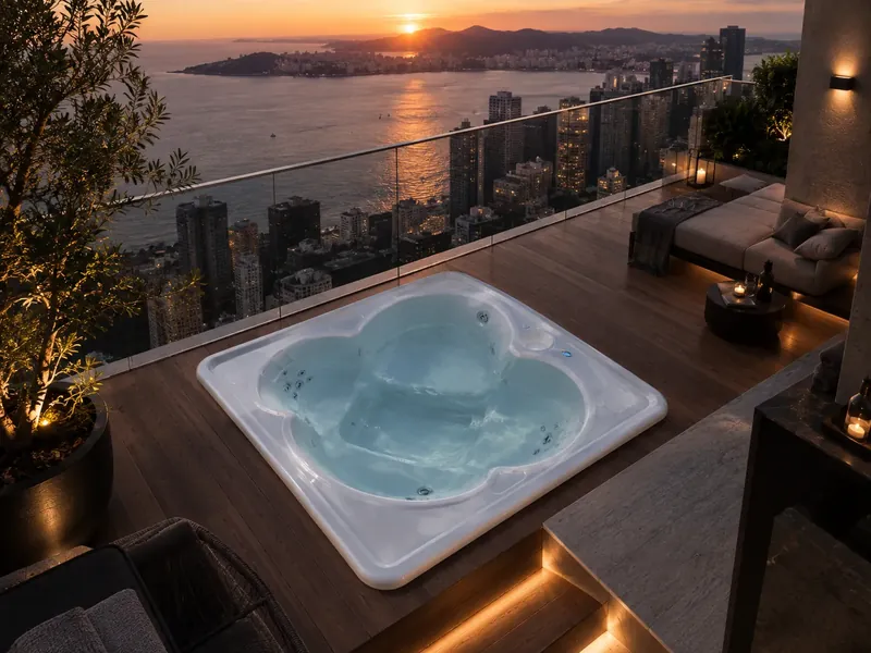 Spa Zen instalado em terraço com vista panorâmica